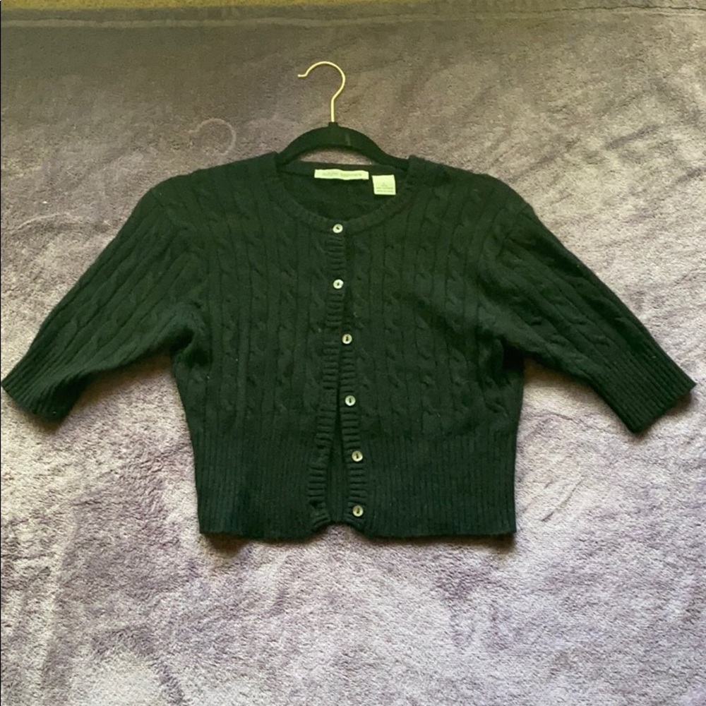 Black, shortsleeved, crop, cashmere sweater